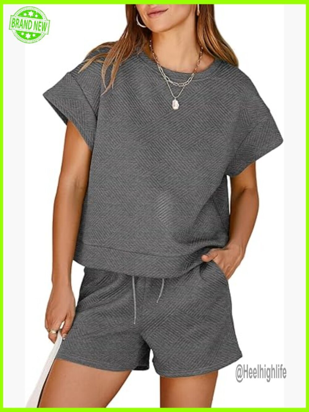 Women's Casual Sweatsuit Set Short Sleeve Top Drawstring Shorts Lounge Wear